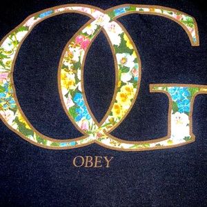 Obey black floral logo hoodie
